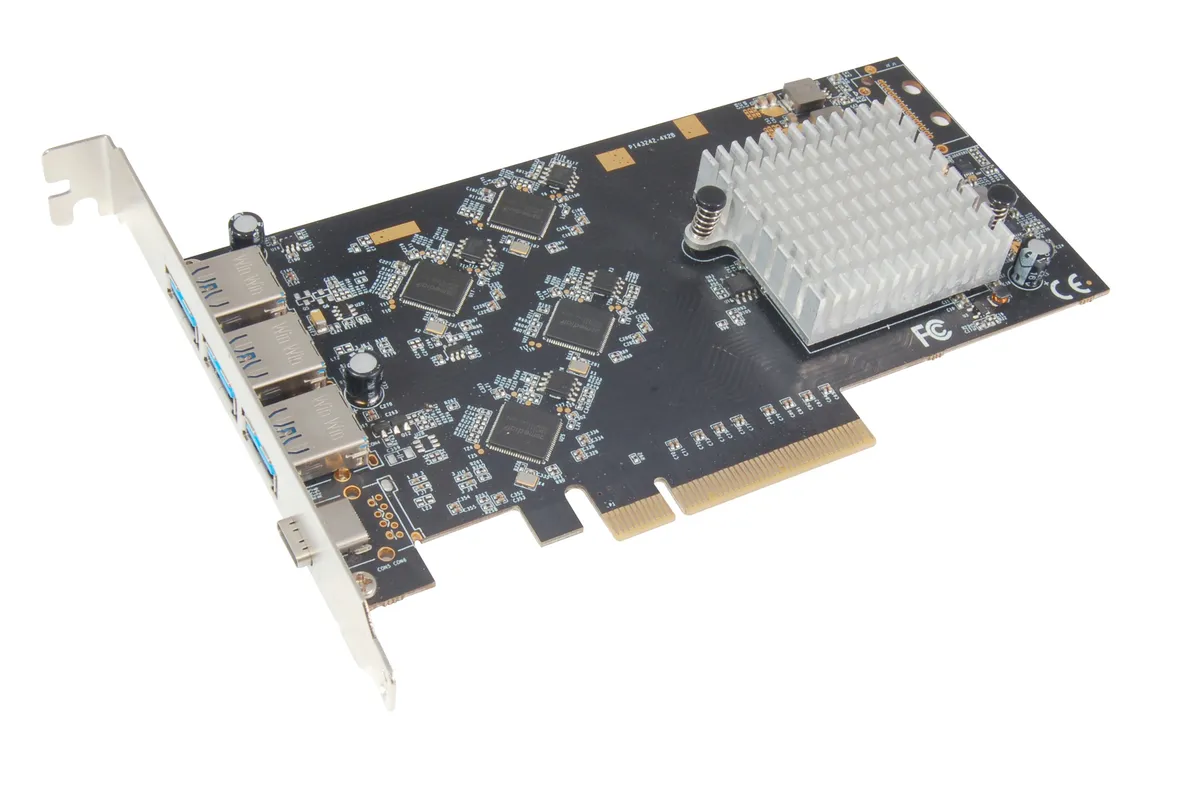 Unibrain USB 3.2 Quad-Channel PCIe Host Adapter, 3×10Gbps USB-A + 1×20Gbps USB-C (1242) Connection & Architecture Diagram