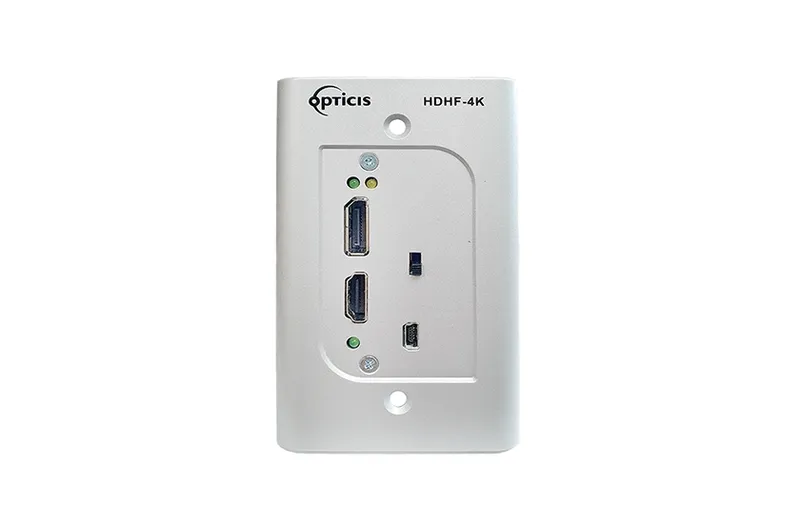 Opticis HDHF-4K HDMI 2.0 & DisplayPort 1.2 Wall Plate Fiber Converter, 4K60, 300m (984ft)