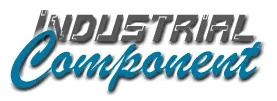 Vintage Industrial Component Logo with metallic block lettering and teal script