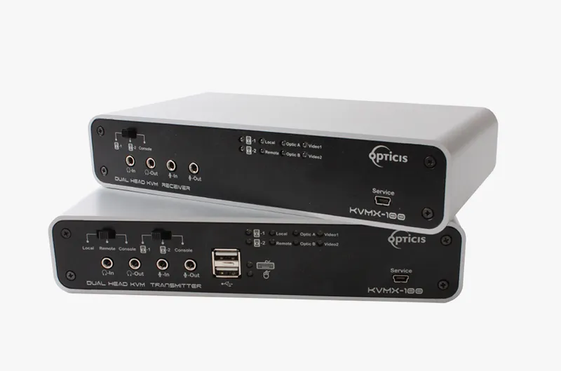 Opticis KVMX-100-TR Dual-Head DVI Optical KVM | 2:1 Switch • 1km SM / 300m MM