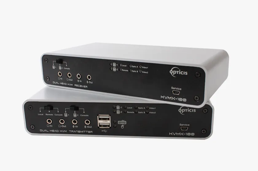 Opticis KVMX-100-TR Dual-Head DVI Optical KVM | 2:1 Switch • 1km SM / 300m MM